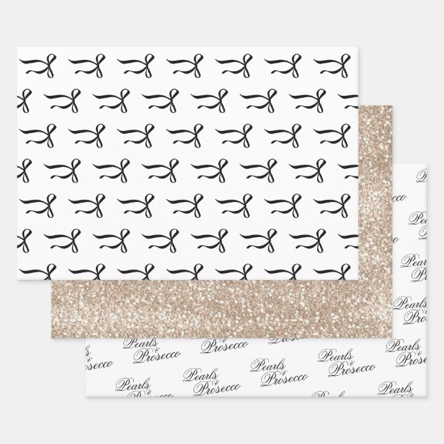 Pearls & Prosecco Black Bow Brautparty Geschenkpapier Set (Set)