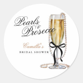 Pearls & Prosecco Black Bow Brautparty Runder Aufkleber