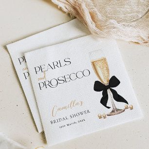 Pearls & Prosecco Black Bow Brautparty Serviette