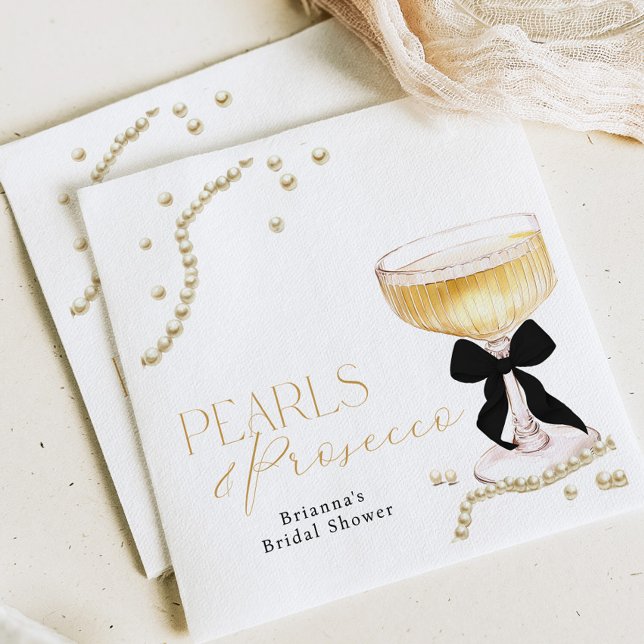 Pearls & Prosecco Black Bow Bridal Shower Serviette (Von Creator hochgeladen)