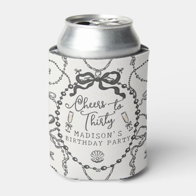 Pearls Prosecco Black Coquette Bow Birthday Gevor Dosenkühler (Kanne Vorderseite)