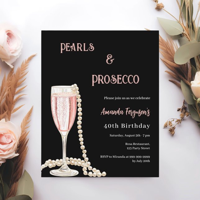 Pearls Prosecco Black Pink Einladung zum Geburtsta (Von Creator hochgeladen)