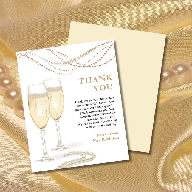 Pearls & Prosecco Brautparty Danke Karte (Pearls & Prosecco Bridal Shower Thank You Card )