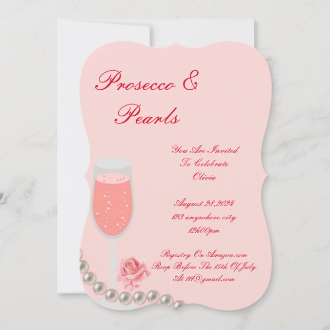 PEARLS & PROSECCO BRAUTPARTY PINK EINLADUNG (Vorderseite)
