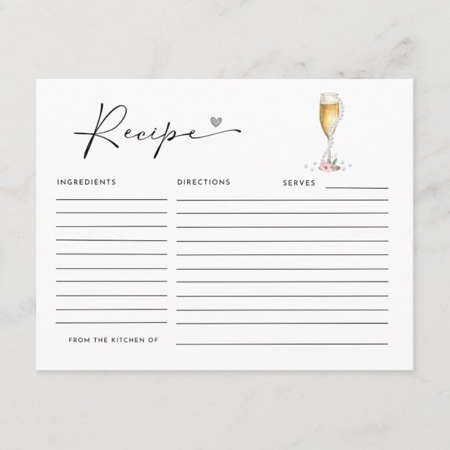 Pearls & Prosecco Brautparty Rezept Karte (Vorderseite)