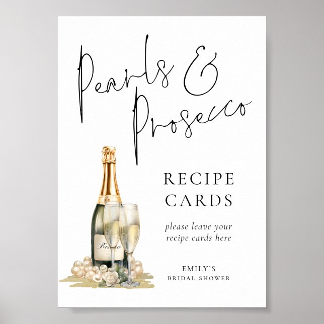 Pearls Prosecco Brautparty Rezept Karte Zeichen Poster (Vorne)