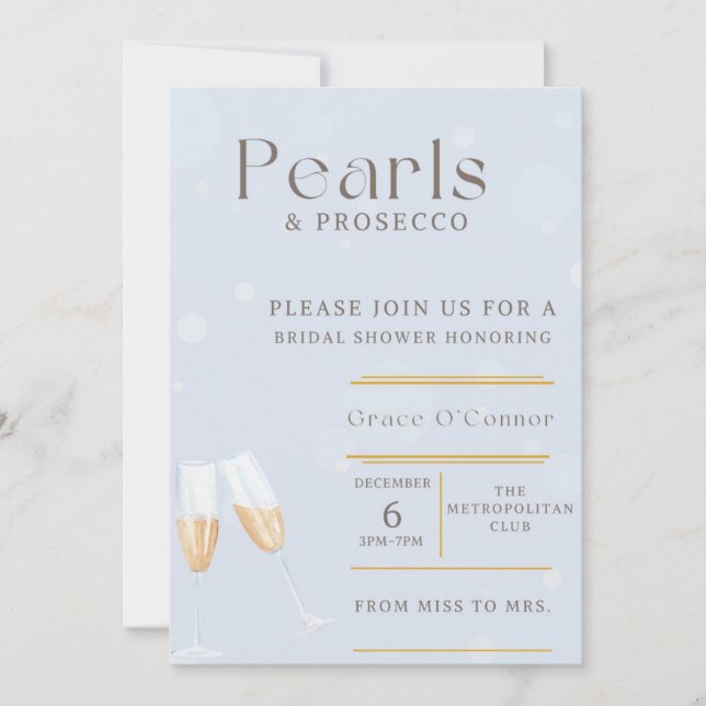 Pearls & Prosecco Bridal Shower Invitation (Devant)