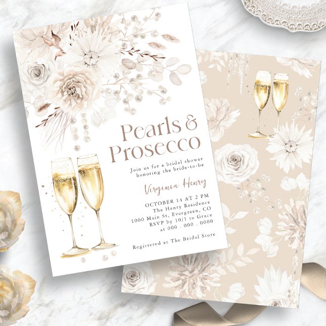 Pearls Prosecco Einladung (Pearls Prosecco Elegant Bridal Invitation
)