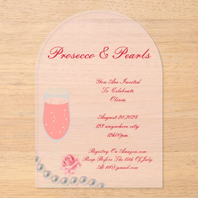 PEARLS & PROSECCO FÊTE DES MARIÉES INVITATION ROSE (Recto)