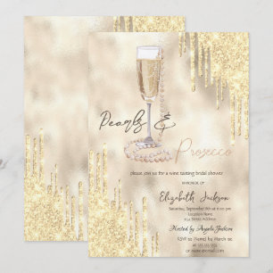 Pearls Prosecco Gold Glitzer Tropfen Brautparty Einladung