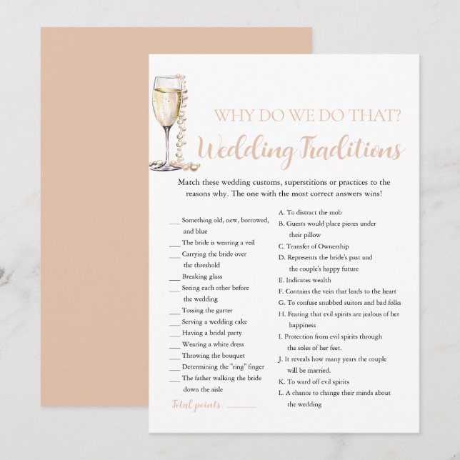 Pearls & Prosecco Hochzeit Traditionen Brautspiel Einladung (Vorne/Hinten)