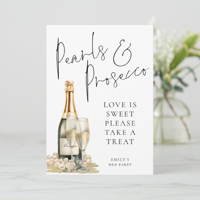 Pearls Prosecco Liebe ist Sweet Take Leckerei Sign Einladung (Stehend Vorderseite)