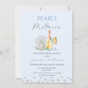Pearls Prosecco Pearlcore Blaues Brautparty Einladung