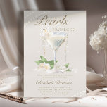 Pearls Prosecco Petals Elfenbeinküste Elegantes Br Einladung<br><div class="desc">Pop den Champagner, sie heiratet! Bewundern Sie ihren Übergang von Frau zu Frau mit diesem eleganten Brautparty aus Perlen und Prosecco und einer eleganten Aquarelleinladung, die mit einem Champagnerglas voller Champagner und überhängenden Perlenketten aufwartet. Ein paar kleine Blumenelemente und grüne Blätter machen diese Einladung auch für ein Blatt- und Prosecco-Thema...</div>