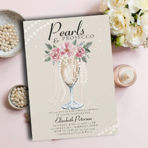 Pearls Prosecco Petals Ivory Brunch Brautparty Einladung