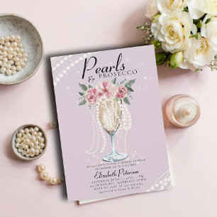 Pearls Prosecco Petals Lilac Brunch Brautparty Einladung