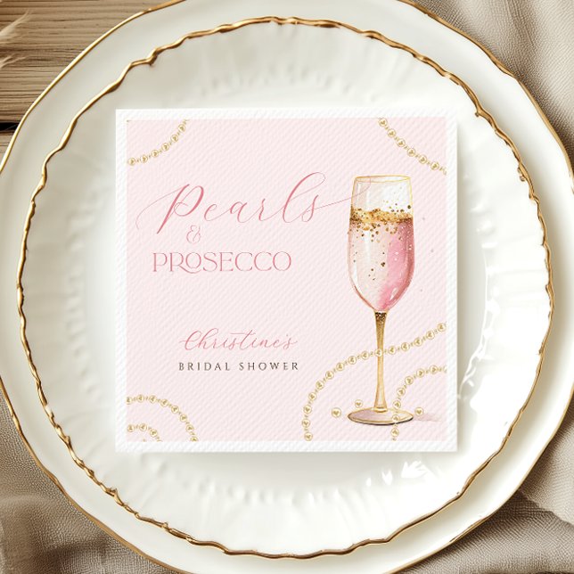 Pearls Prosecco Pink Gold Brautparty Serviette (Von Creator hochgeladen)