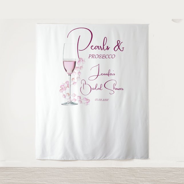 Pearls Prosecco Pink Modernes Brautparty Hintergru Wandteppich (Vorderseite)