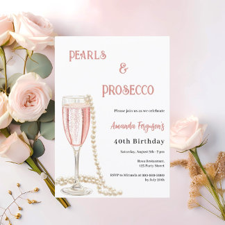 Pearls Prosecco rosa Blasen Geburtstag Einladung