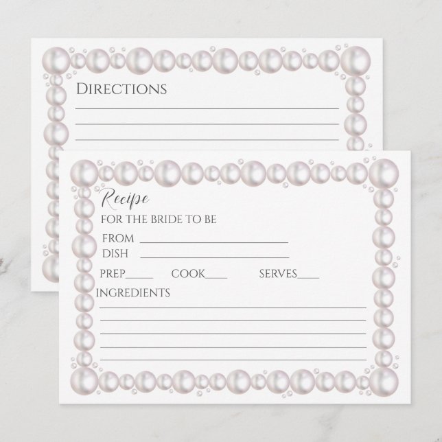 Pearls und Prosecco Brautparty Rezeptkarte Mitteilungskarte (Vorne/Hinten)