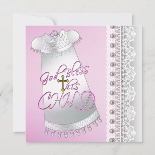 Pearls White Gown Baby Christening Einladung (Vorderseite)