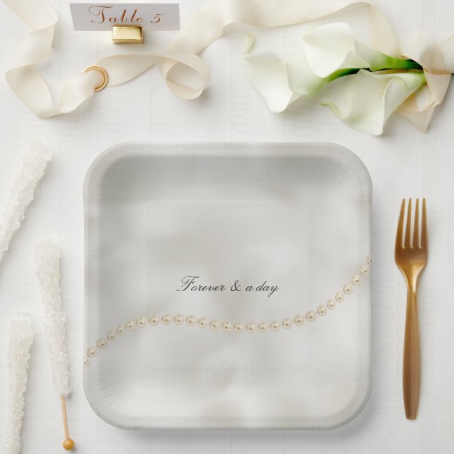 Pearls White Luxe Pappteller (Hochzeit)