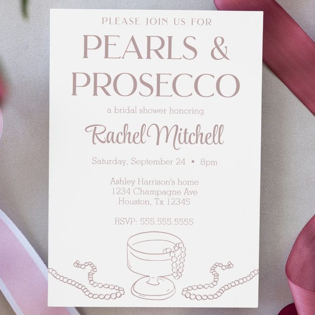 Pearlss & Prosecco Pink Bridal / Lebie Dusche Einladung (pearls and Prosecco hand drawn doodle bridal shower invitation pink cute modern lingerie shower )