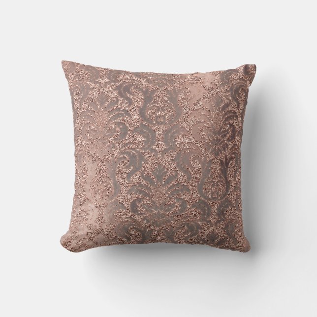 Pearly Ivory Damask Pink Rose Gold Glitzer Kupfer Kissen (Vorderseite)