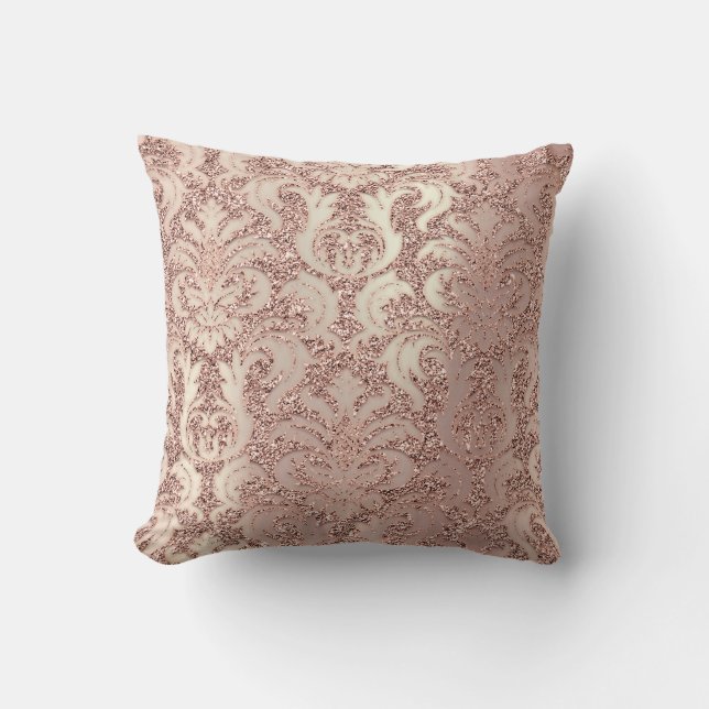 Pearly Metal Damask Pink Rose Gold Blush Glitzer Kissen (Vorderseite)