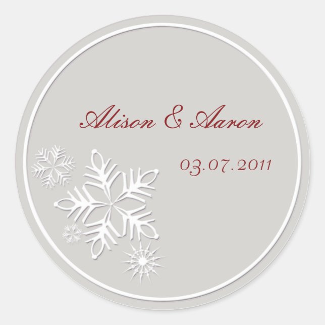 Pearly Snowflakes - Hochzeitsticker Runder Aufkleber (Vorderseite)