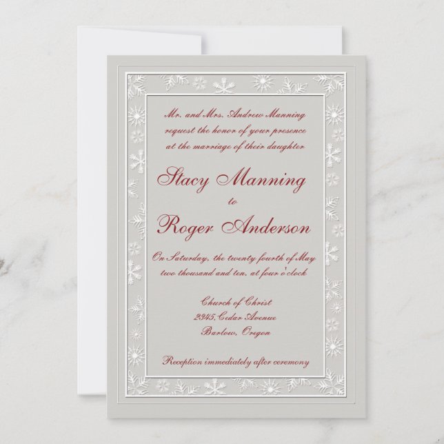 Pearly Snowflakes - Invitations de mariage (Devant)
