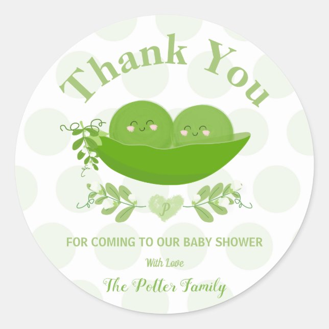 Peas dans un bébé pod Douche Merci Sticker Étiquet (Devant)