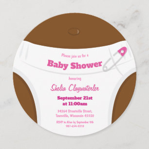 Peau Brown et couche rose  Invitation Baby shower