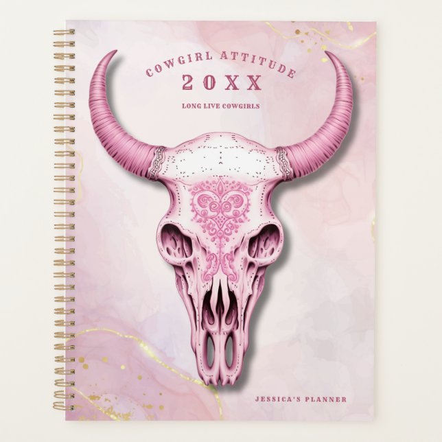 Peau de vache rose et or Planner personnel (Devant)