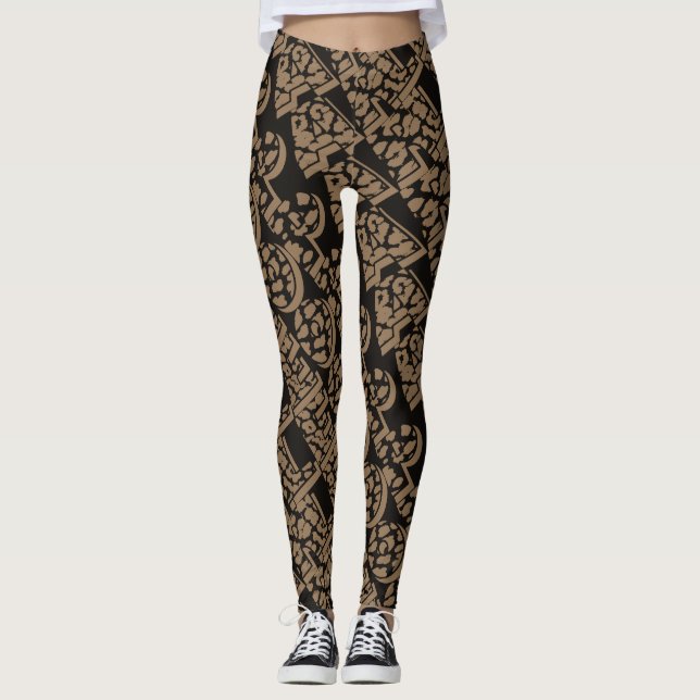 Peau léopard Imprimer leggings noirs et Brown (Devant)