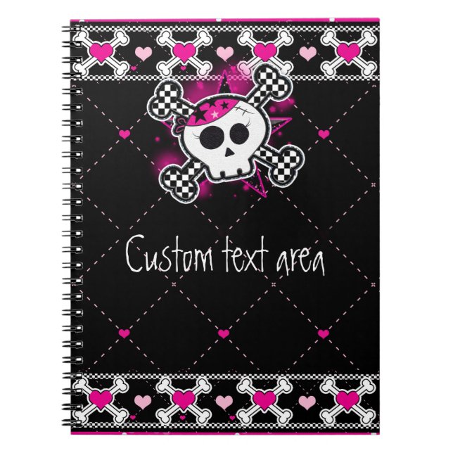 Peau rose Crossbones & Coeurs journal de Carnet (Devant)