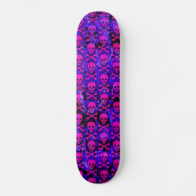 Peau rose et violet Skulls Skateboard Deck (Recto)