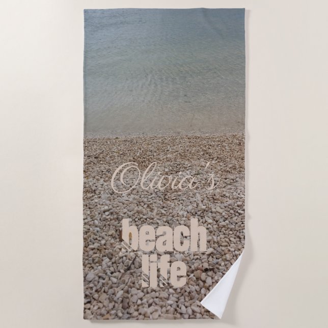 Pebble Beach Life Fotografie Ozean hinzufügen Text Strandtuch (Vorderseite)