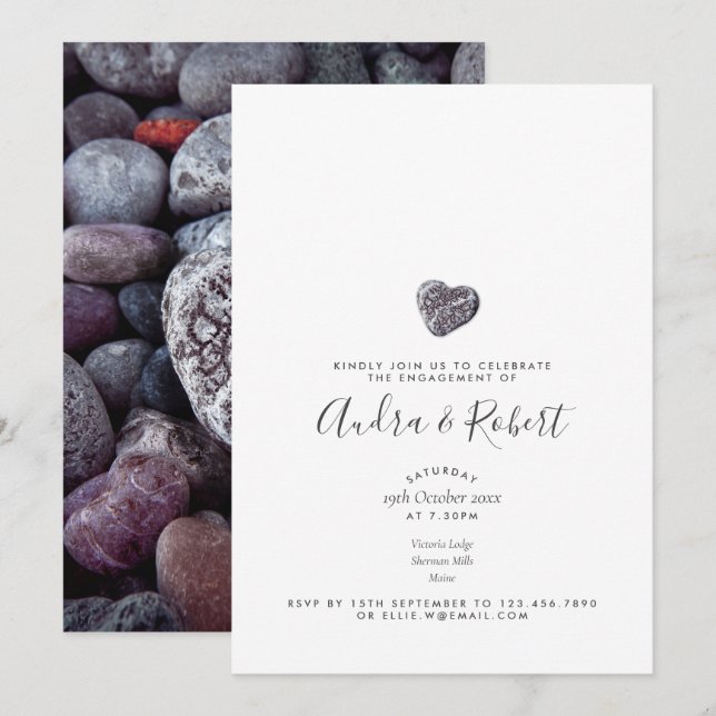 Pebble Heart Discovery Engagement Party Einladung (Vorne/Hinten)