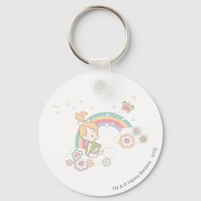 PEBBLES™ Regenbogen- und Blume-Wolken Schlüsselanhänger (Vorderseite)