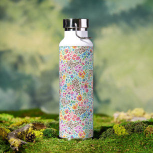 Pebbles skurriler Garten Graue Katze & Helle Blume Trinkflasche