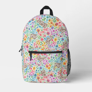 Pebbles skurriler Garten Graue Katze und helle Blü Bedruckter Rucksack