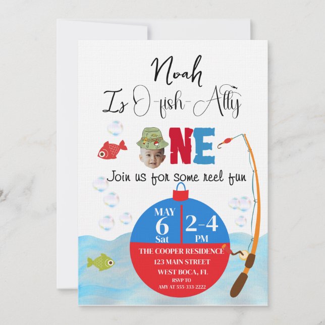 Pêche 1er Anniversaire O-fish-ally Invitation (Devant)