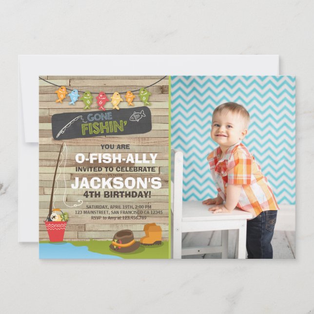 Pêche Anniversaire Invitation Bois Partie de pêche (Devant)