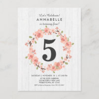 Pêche au bois blanc Floral Invitation de fête d'an