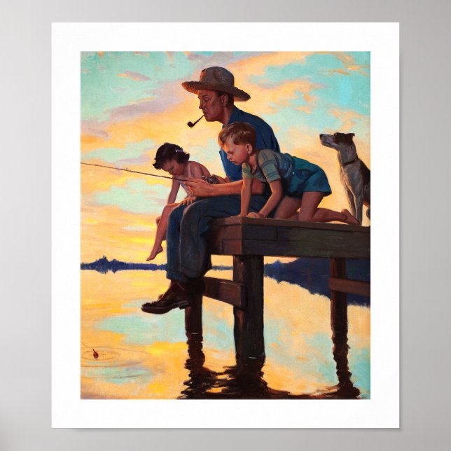 Pêche avec papa. Impression d'art vintage (Devant)