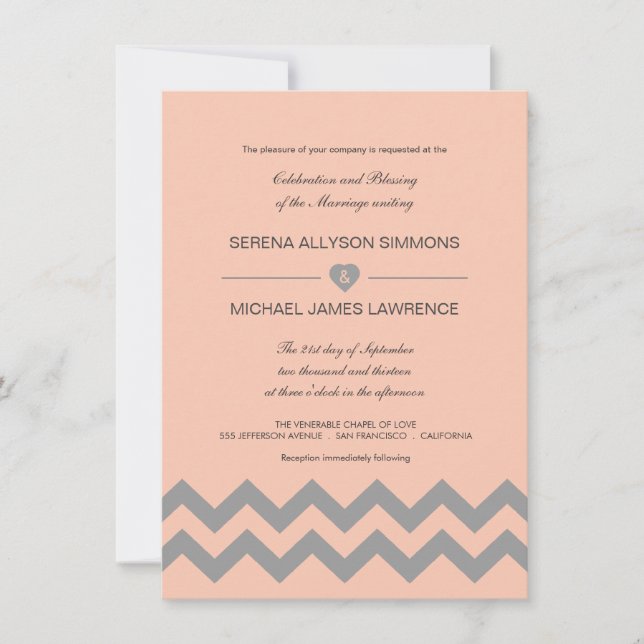 Pêche de corail et invitations grises de mariage (Devant)