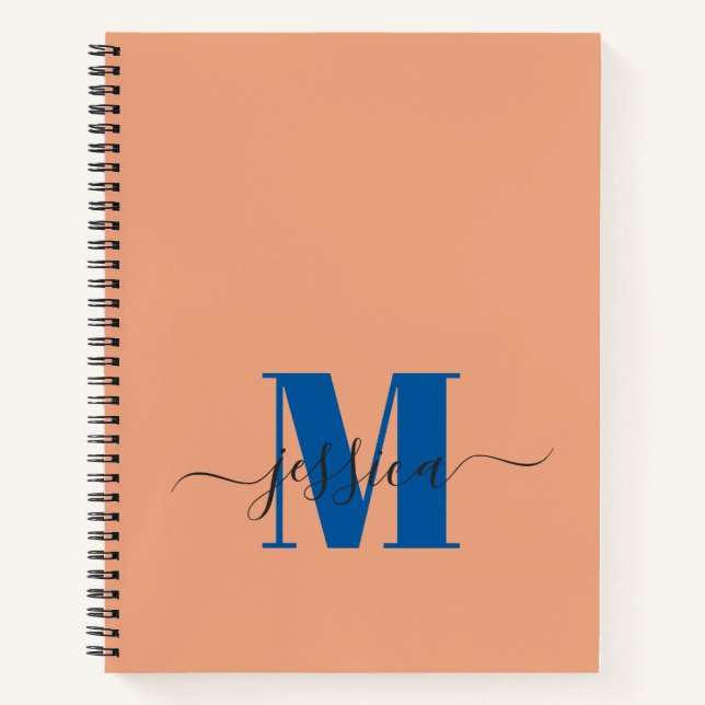 Pêche et bleu Carnet de monogramme personnalisé (Devant)