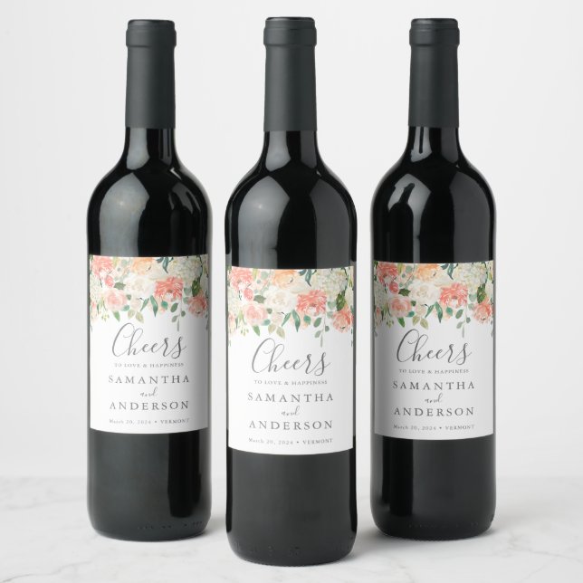 Pêche et Crème Étiquettes de bouteilles de vin (Bouteilles)