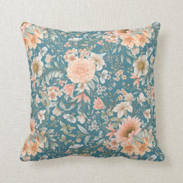Pêche et Flore bleue sur oreiller à Turquoise moye